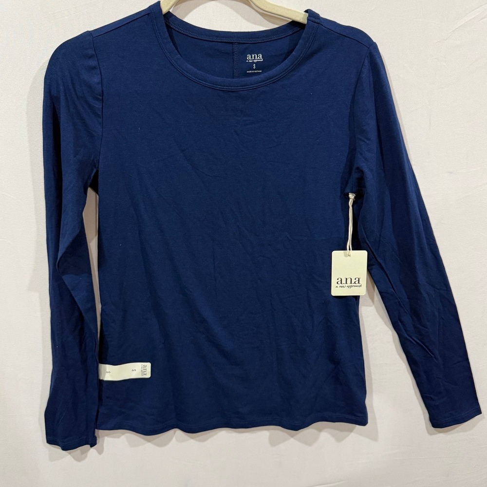 ana a new approach Womens Long Sleeve Crewneck Tee American‎ Navy Blue Small NWT